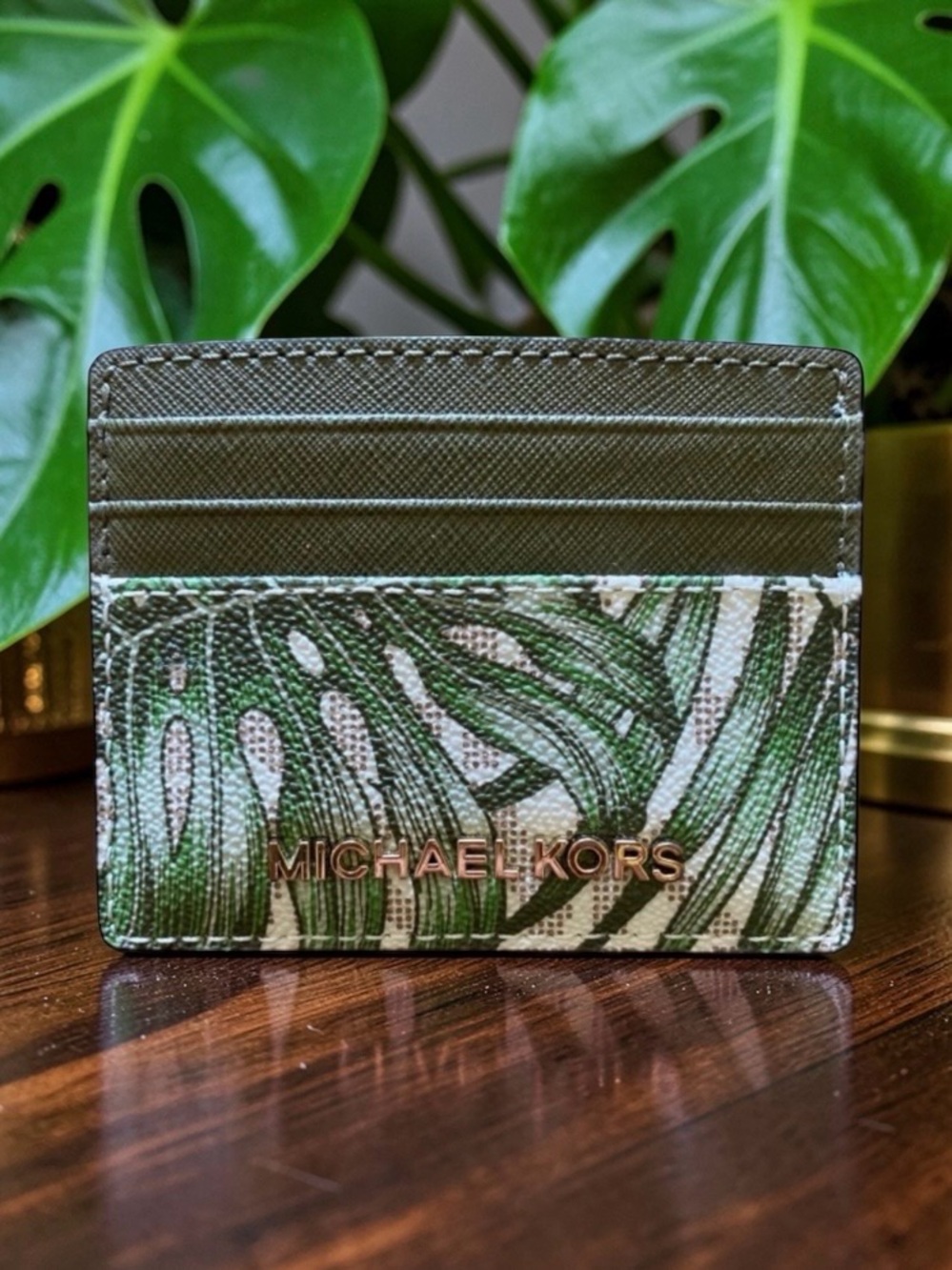 MICHAEL KORS VANILLA PALMS CARD CASE